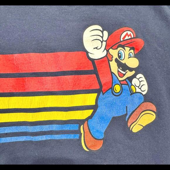 Super Mario T-Shirt Size Medium Retro Graphic Nintendo Blue Colorful - Picture 2 of 4
